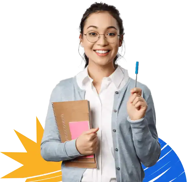 Smiling student holding notebook and pen